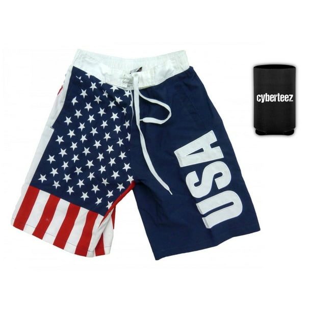 American Flag On Skull Mens Swim Trunks Casual Drawstring Board Shorts 